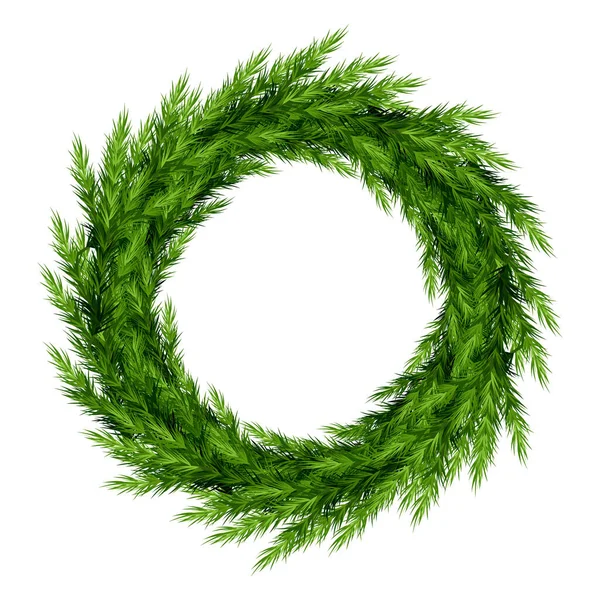 Χριστουγεννιάτικο Στεφάνι Πράσινα Κλαδιά Έλατου Λευκό Φόντο Εικονογράφηση Διανύσματος — Διανυσματικό Αρχείο