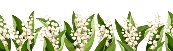 Horizontale Nahtlose Einfassung Mit Maiglöckchen Blüten Und Blättern Vektorillustration — Stockvektor