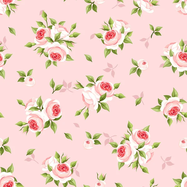 Bezešvé Květinové Vzory Růžovými Růžemi Růžovém Pozadí Vektorová Ilustrace — Stockový vektor