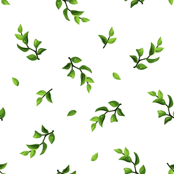 Beyaz Arka Planda Yaprakları Olan Yeşil Dallı Çiçek Deseni Vektör — Stok Vektör