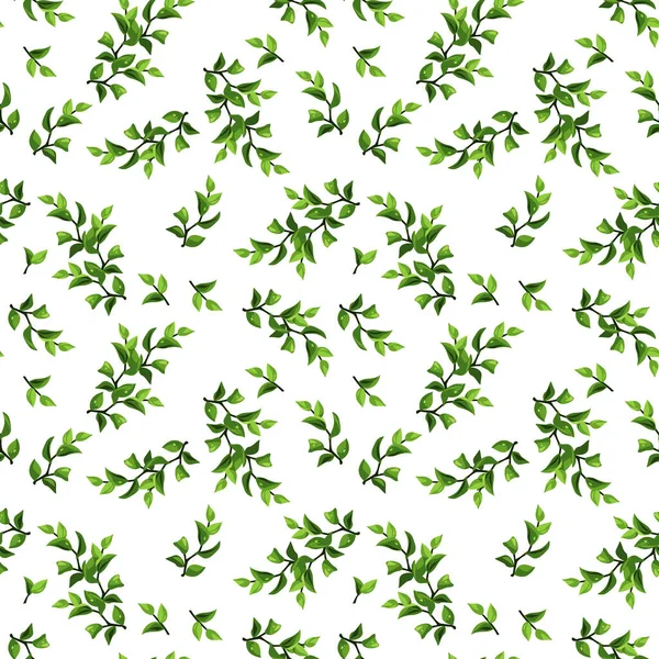 白い背景に小さな緑色の葉を持つシームレスな花模様 ベクトル花 Print — ストックベクタ