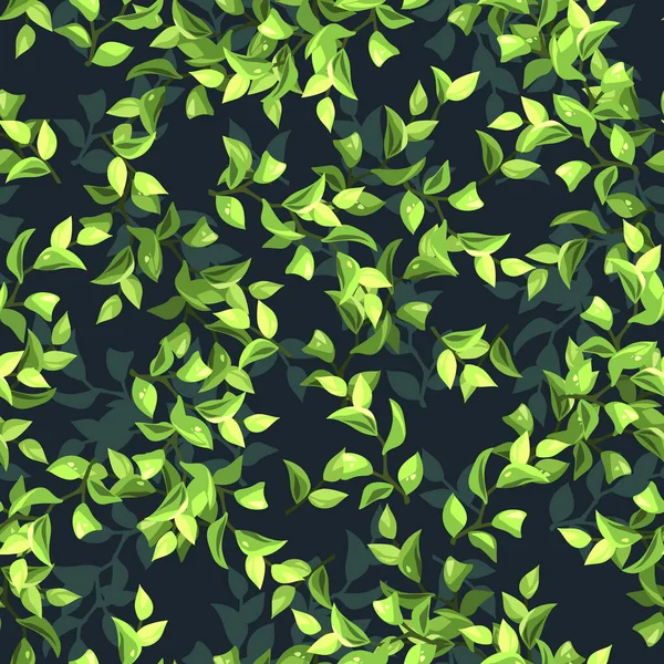 Blommönster Med Gröna Blad Mörkblå Bakgrund Vektor Blommönster — Stock vektor