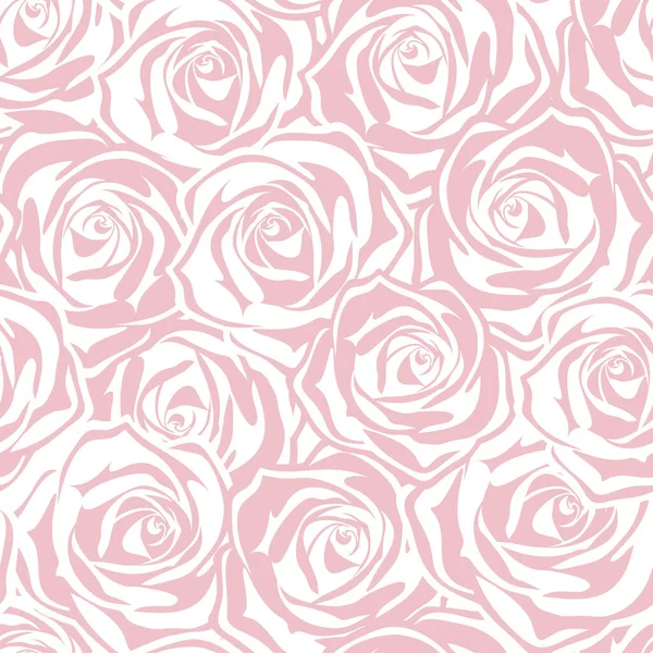 バラのシルエットと花のピンクと白のシームレスなパターン ベクターイラスト — ストックベクタ