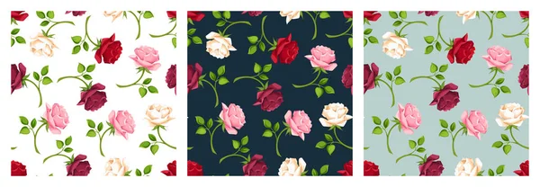 Motifs Floraux Sans Couture Avec Des Fleurs Rouges Roses Bordeaux — Image vectorielle