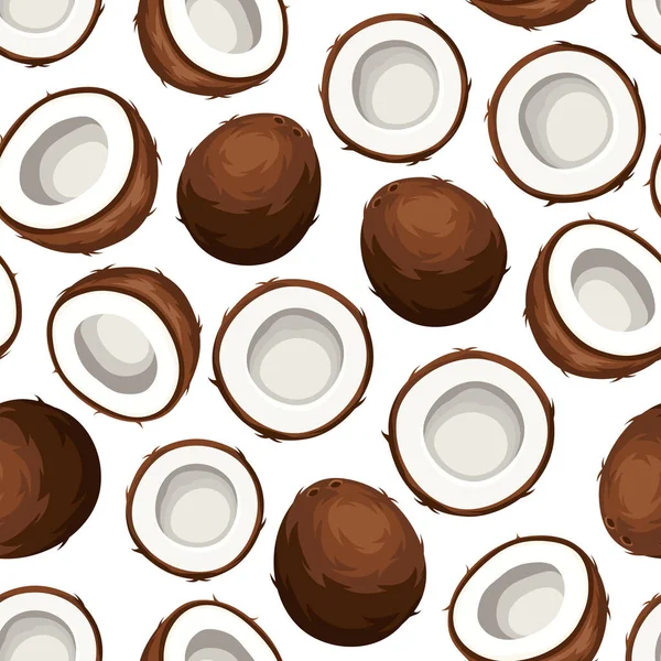 Bezproblémový Vzor Kokosovými Ořechy Bílém Pozadí Vektorová Ilustrace — Stockový vektor