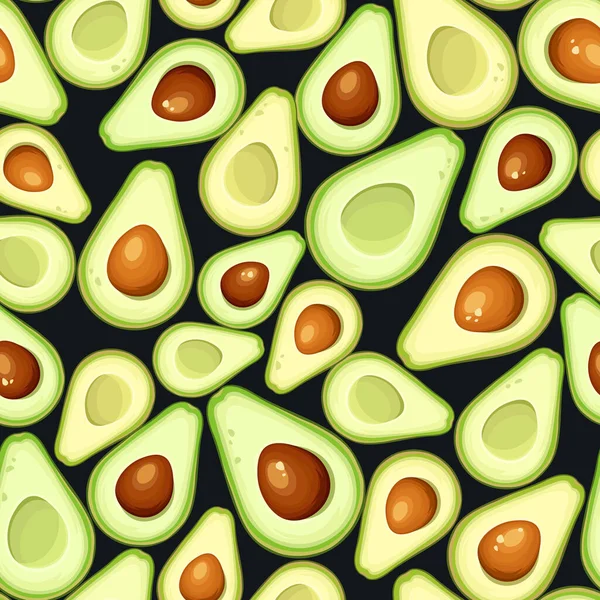 Seamless Pattern Avocado Fruit Slices Black Background Vector Illustration — Stock Vector