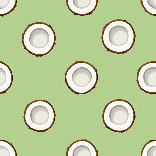 Noix Coco Moitiés Sur Fond Vert Modèle Sans Couture Vectoriel — Image vectorielle