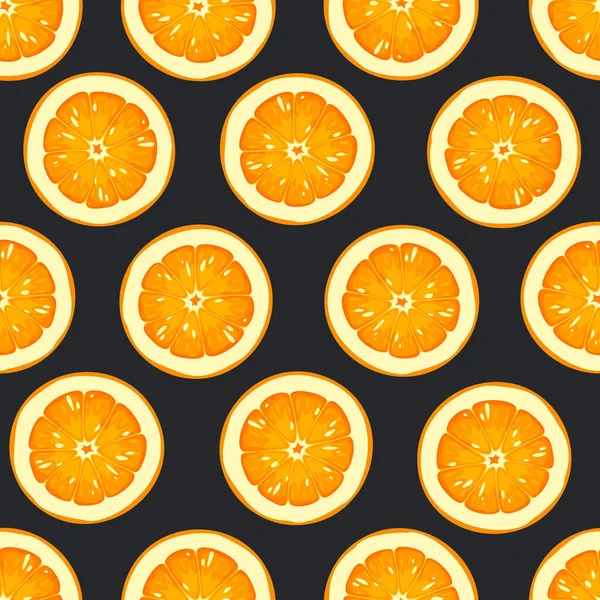 Modello Senza Cuciture Con Fette Frutta Arancione Sfondo Nero Sfondo — Vettoriale Stock