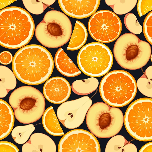 Nahtloses Muster Mit Orangenscheiben Auf Schwarzem Hintergrund Vektorillustration — Stockvektor