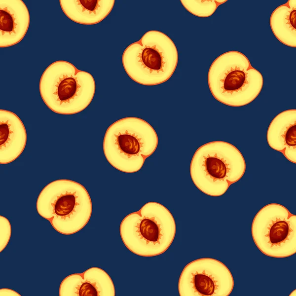 Patrón Sin Costuras Con Fruta Melocotón Sobre Fondo Azul Ilustración — Vector de stock