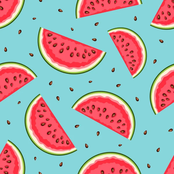 Naadloos Patroon Met Watermeloen Plakjes Een Blauwe Achtergrond Vector Zomer — Stockvector