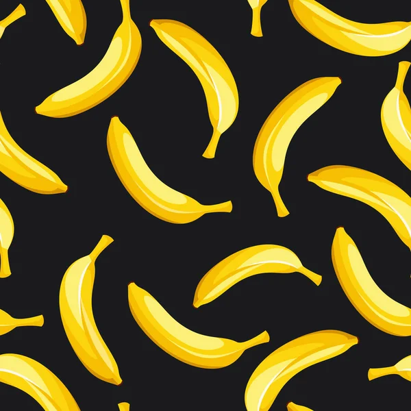 Seamless Pattern Yellow Bananas Black Background Vector Illustration — Stock Vector
