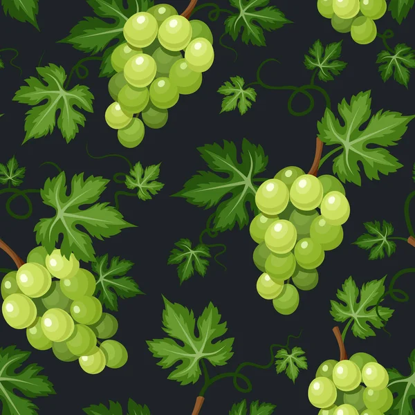 Naadloos Patroon Met Groene Druivenstokken Een Zwarte Achtergrond Vector Naadloze — Stockvector