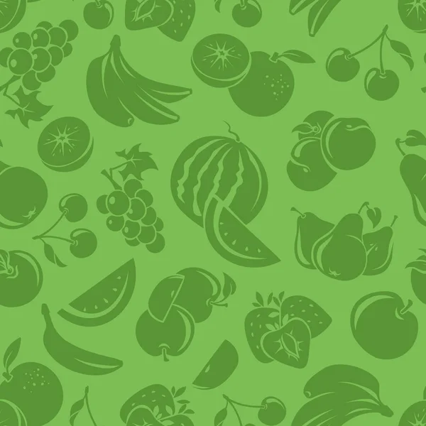 Bezešvé Vzory Různými Ovocnými Siluetami Zelené Bezešvé Pozadí — Stockový vektor
