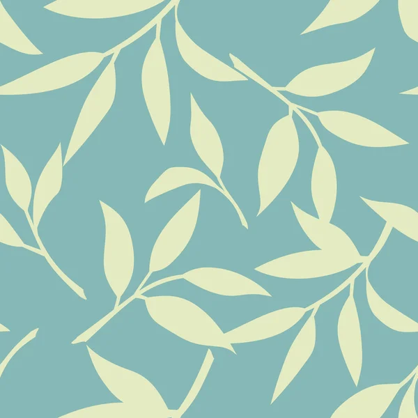 有叶子的植物无缝花纹 蓝色背景上的黄叶轮廓 矢量无缝背景 — 图库矢量图片