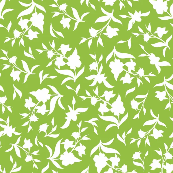 Patrón Floral Sin Costuras Con Siluetas Flores Vector Verde Blanco — Vector de stock