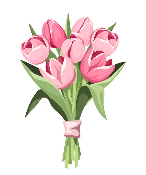 一束粉红色的郁金香花隔离在白色的背景上 矢量说明 — 图库矢量图片