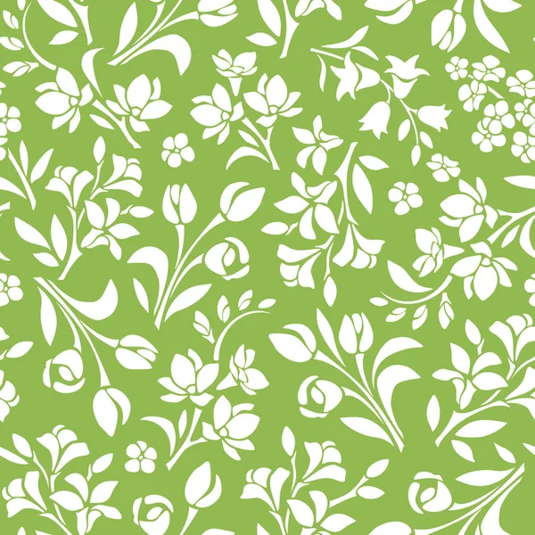 Seamless Floral Pattern Flowers Vector Green White Floral Background — Stock Vector