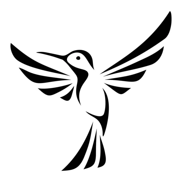Colibri Kolibri Svart Siluett Flygande Tropisk Colibri Fågel Isolerad Vit — Stock vektor