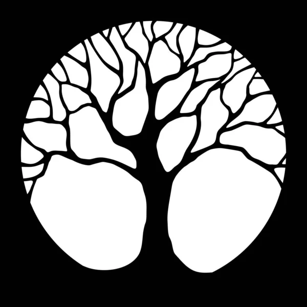Дерево Круге Векторный Чёрный Силуэт Большого Дерева Круге Векторная Иллюстрация — стоковый вектор