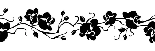 Bordure Sans Couture Avec Des Branches Fleurs Orchidée Guirlande Horizontale — Image vectorielle