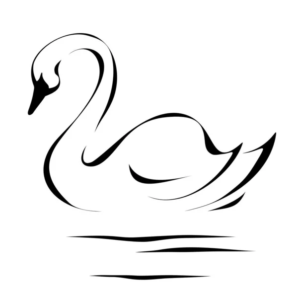 Свон Черно Белая Линия Иллюстрации Лебедя Изолированы Белом Фоне Векторная — стоковый вектор