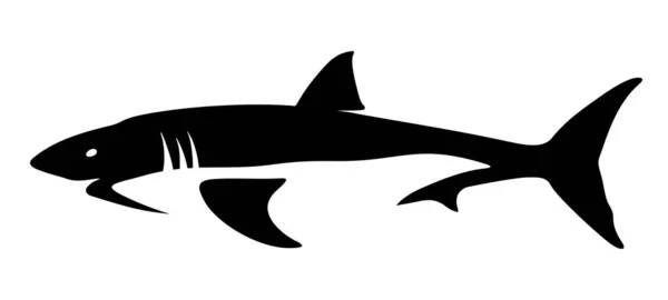 サメだ 白地に隔離されたサメの黒いシルエット ベクターイラスト — ストックベクタ