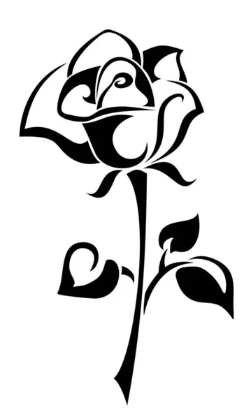 バラの花 白い背景に茎が孤立したバラの黒と白のイラスト ベクトルブラックシルエット — ストックベクタ