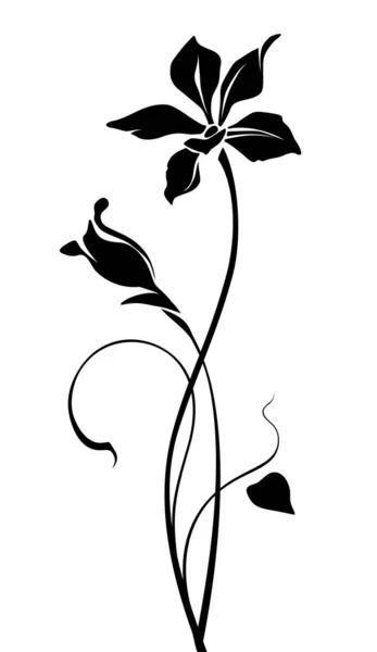 Schwarze Silhouette Einer Blume Mit Stiel Auf Weißem Hintergrund Vektorillustration — Stockvektor