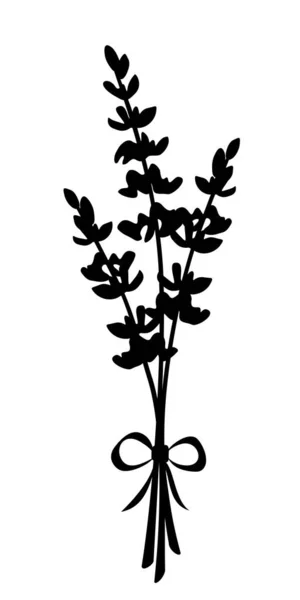 ラベンダーの花の花束 白を基調としたラベンダーブーケのブラックシルエット ベクターイラスト — ストックベクタ