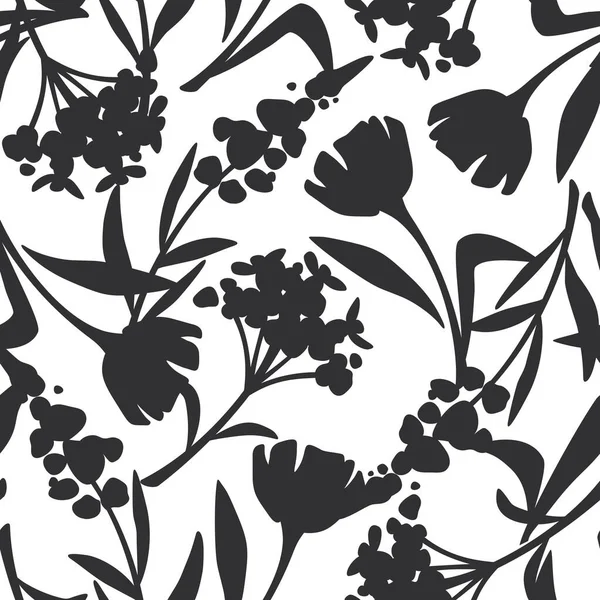 Seamless Floral Pattern Flowers Vector Black White Floral Print — Stock Vector