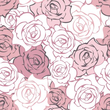 Gül çiçekli çiçek deseni. Pembe ve beyaz güller. Vektörsüz arkaplan