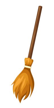 Yaşlı cadı süpürgesi beyaz arka planda izole edilmiş. Vektör illüstrasyonu