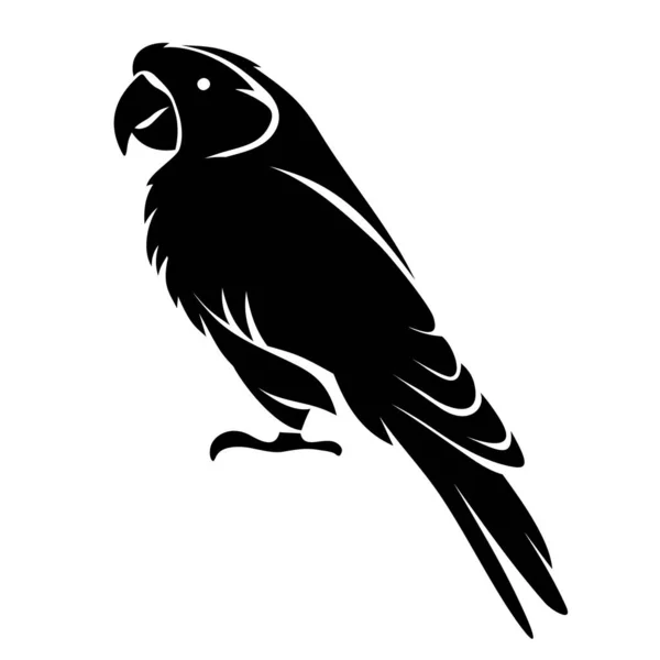 Попугай Черный Силуэт Птицы Попугая Выделен Белом Фоне Векторная Иллюстрация — стоковый вектор