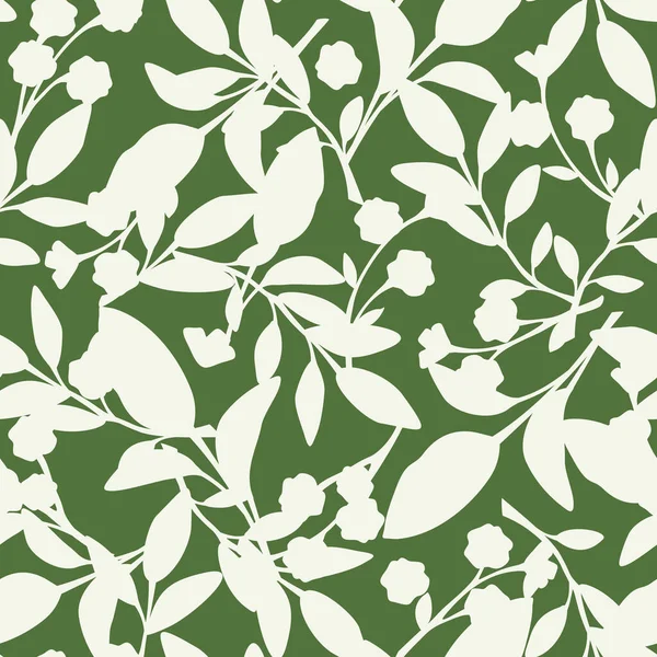 Floral Pattern White Flowers Leaves Silhouettes Green Background Vector Seamless Royalty Free Stock Vectors