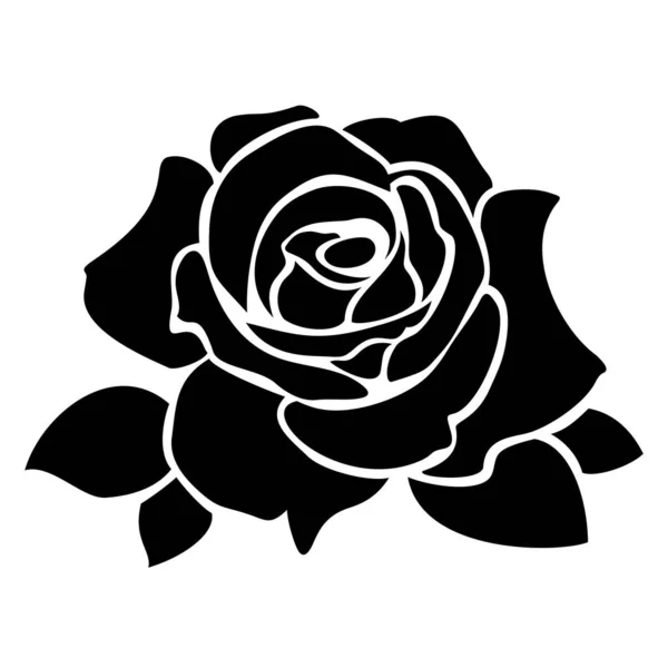 Kwiat Róży Odizolowany Białym Tle Projekt Tatuażu Rose Czarna Sylwetka — Wektor stockowy