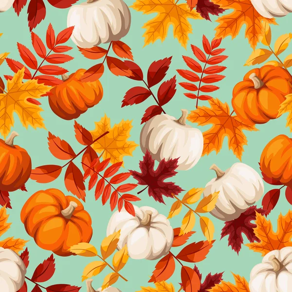 Autumn Seamless Pattern Orange Brown Yellow Autumn Leaves Orange White — Stock Vector