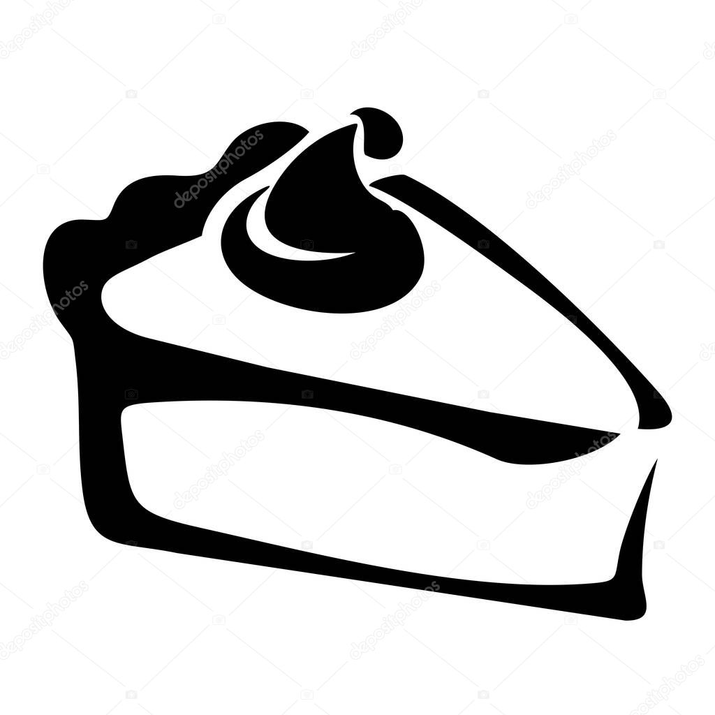Pumpkin pie slice. Black silhouette of a pumpkin pie slice isolated on a white background. Vector illustration