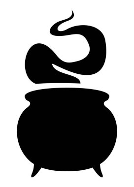 İksirli cadılar kazanı. Beyaz arka planda izole edilmiş bir cadı kazanı silueti. Vektör illüstrasyonu