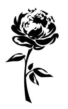 Şakayık çiçeği. Beyaz arka planda izole edilmiş siyah bir şakayık silueti. Vektör siyah ve beyaz illüstrasyon