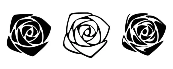玫瑰花 被白色背景隔离的黑色玫瑰的轮廓 一组黑白矢量图解 免版税图库插图
