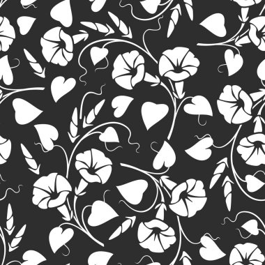 Sabah ihtişamı olan kusursuz çiçek deseni (bindweed) çiçekler. Vektör siyah ve beyaz çiçek izi