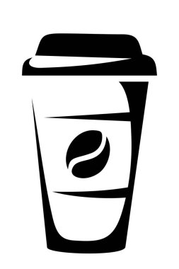 Kâğıt kahve bardağı. Beyaz arka planda izole edilmiş bir kahve fincanının siyah silüeti. Vektör illüstrasyonu
