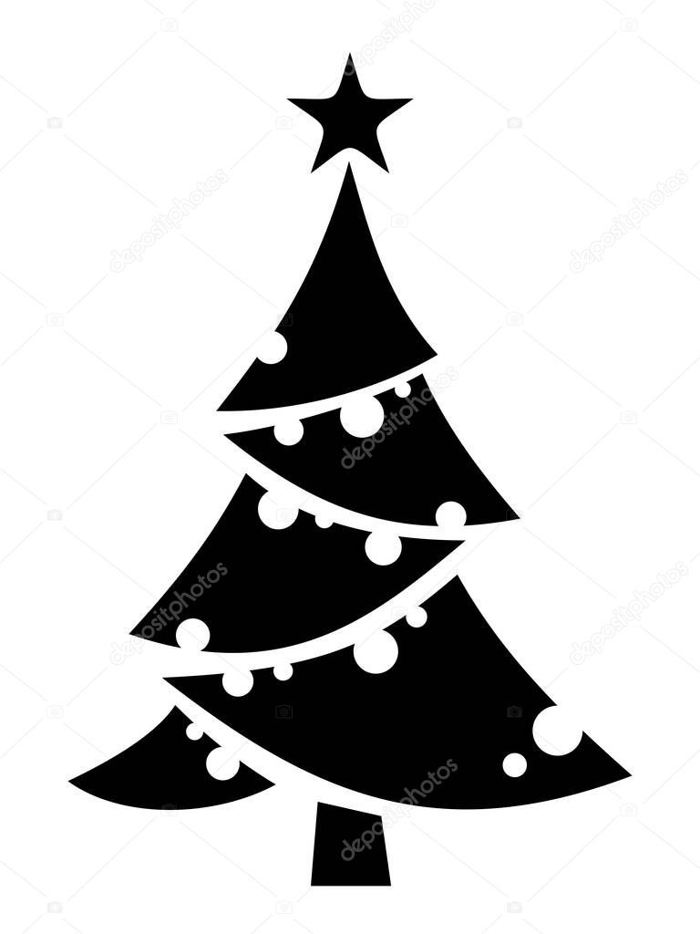 Christmas tree. Black silhouette of a Christmas tree isolated on a white background. Vector illustration