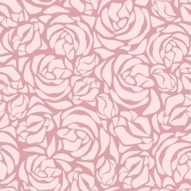 Pembe çiçek deseni. Gül çiçeği siluetleriyle kusursuz desen. Vektör çiçek izi