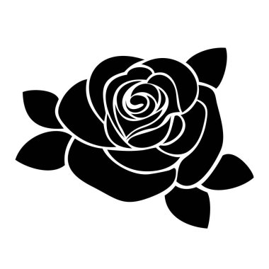 Gül çiçeği. Beyaz arka planda izole edilmiş siyah bir gül silueti. Vektör illüstrasyonu