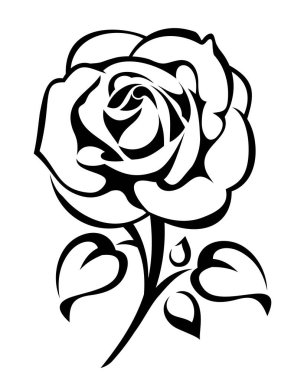 Gül çiçeği. Beyaz arka planda izole edilmiş bir gül kontur çizimi. Vektör siyah ve beyaz illüstrasyon