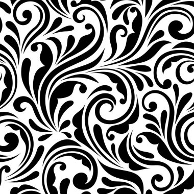Kusursuz siyah-beyaz çiçek deseni. Vektör dikişsiz çiçek izi