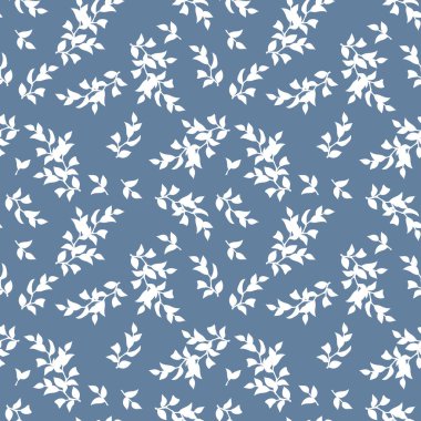 Kusursuz çiçek desenli ve yapraklı siluetler. Vektör mavi ve çiçek desenli