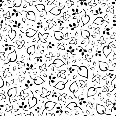 Seamless floral pattern with hand-drawn leaves on a white background. Vector seamless print